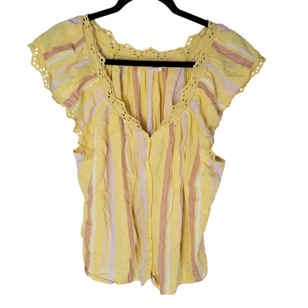 A New Approach Womens Sz XL Yellow Striped Sleeveless Blouse